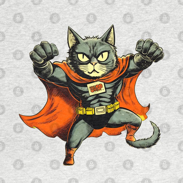 Superhero Cat Funny Cartoon Vintage Cat Superhero Drawing by OscarVanHendrix